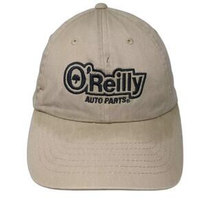 O'Reilly Auto Parts Beige Baseball Cap Hat OS Strapback Embroidered Logo Black